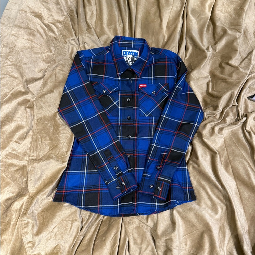 Crystal Lake Blue and Black Plaid Button-Up Shirt
